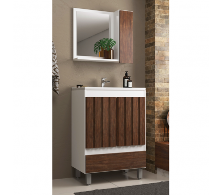 Mueble de baño DIKASA Durban 60 Blanco/Imbuia con patas 1786012
