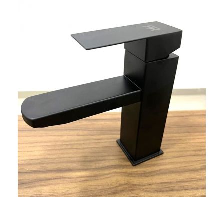 Monocomando Ramos Lavatorio Corto Negro Cuadrado 17cm 10740