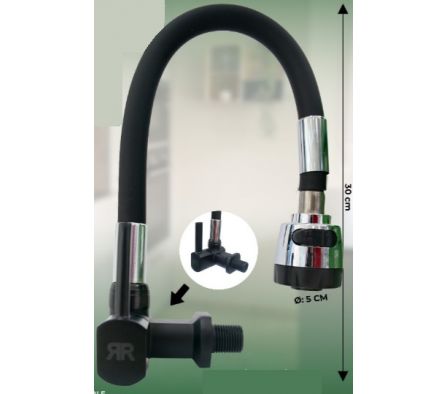 Grifería  Ramos Flexible Cocina Pared Con Pico Rociador Negro 10773